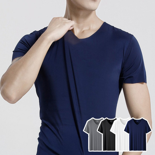 심리스 남성 반팔 런닝 쿨 냉장 무봉제 브이넥 언더셔츠 이너웨어 밀착핏 5p 세트