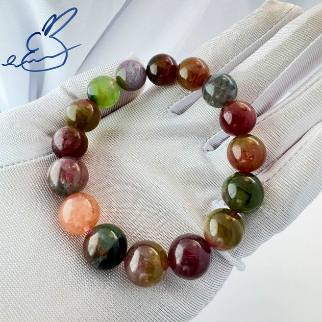 彩色碧璽圓珠手鍊 多色寶石時尚配飾 簡約設計女性手鍊