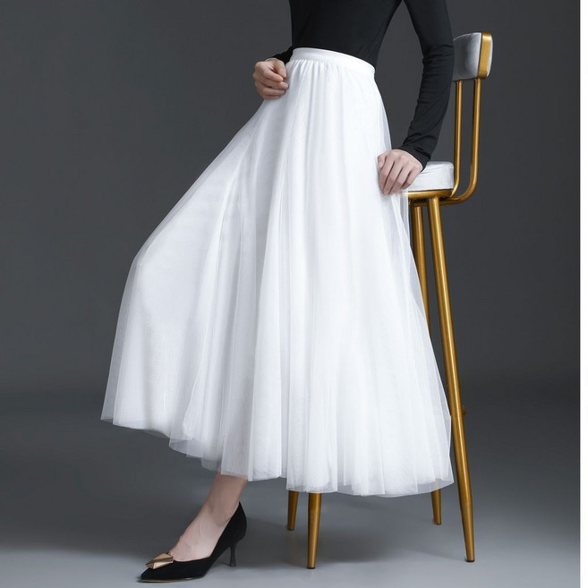 2025春夏網紗裙 字版型 720度大裙擺 中長款高腰垂感半身裙 401