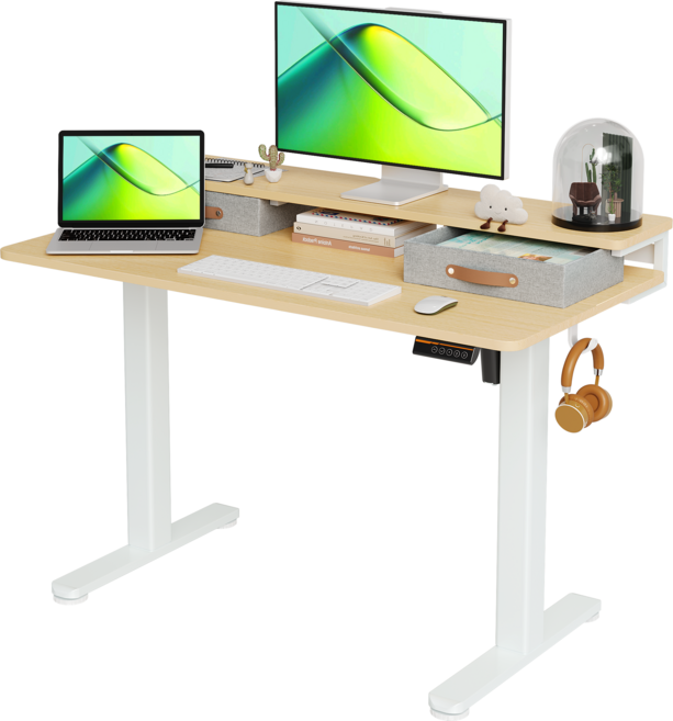 Claiks 높이조절 전동책상 션데스크 2단 수납 사무용 책상 학습용 테이블, 자연