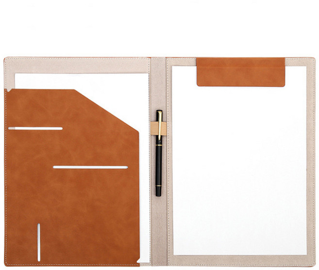 A4 사무용 가죽 파일홀더 볼펜꽂이 메모 문서 결제판, 브라운