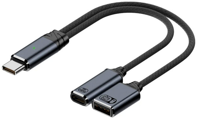 멀티 변환 분리 케이블 USB A타입 C타입 분리 100W PD충전 데이터 전송 오디오 키보드 마우스 입력, 1개, 메탈릭그레이, 15cm