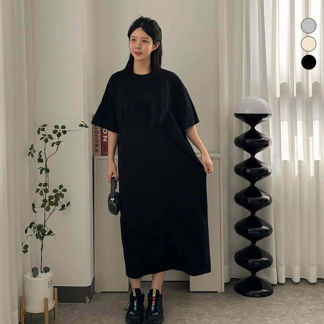 디테일웨어 여성 무지 롱롱 반팔 원피스 면100 빅사이즈 임산부 원피스 라운드넥 사계절 홈웨어 데일리 롱원피스