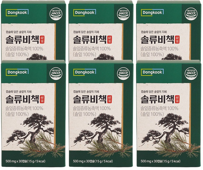 동국 솔류비책 솔잎증류농축액 100%식약청인증 HACCP 시설 제조, 6개, 30정