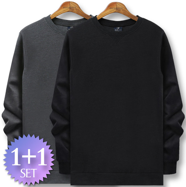 블루포스 심플 맨투맨 1+1세트 남자 긴팔 티셔츠 봄 가을 남성 운동복 단체티 남녀공용 커플티 [국내생산]