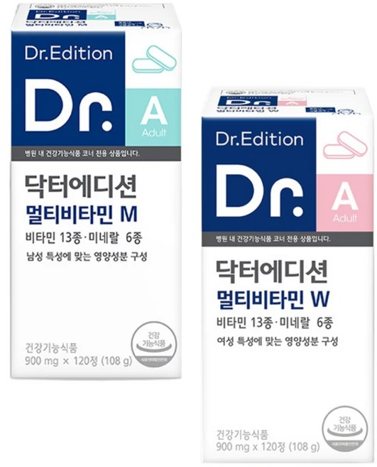 닥터 닥터 멀티비타민 W+M 우먼 맨 세트 성인 남성 여성 종합 미네랄 영양제, 1세트, 108g - 쿠팡