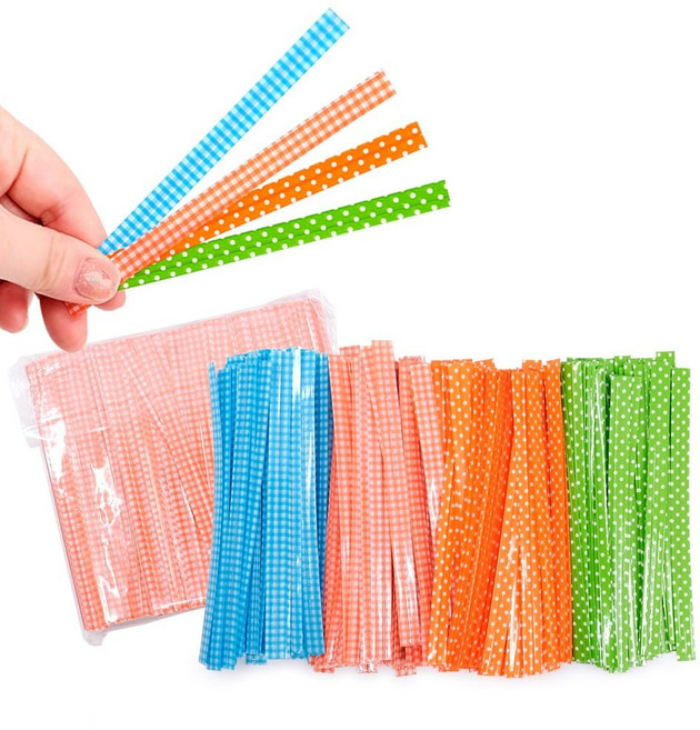 KP 체크도트 패트빵끈(12cm) 약1000개 포장 리본끈, 체크오렌지, 1개