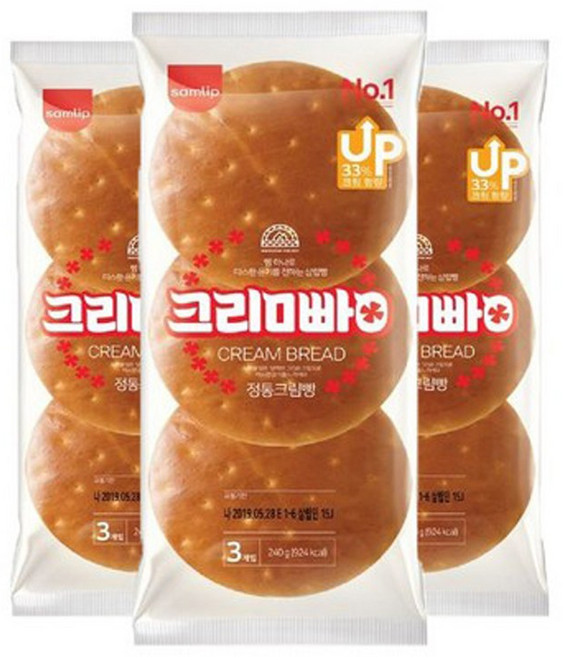 [오티삼립]정통크림빵 3입 240g 3봉, 3개