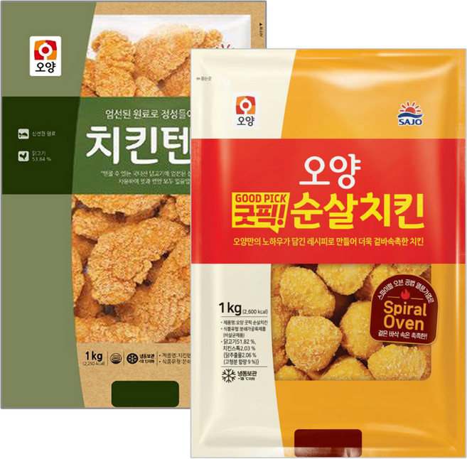 [현대프리마켓] 사조오양 치킨텐더 1kg + 굿픽 순살치킨 1kg, 2개