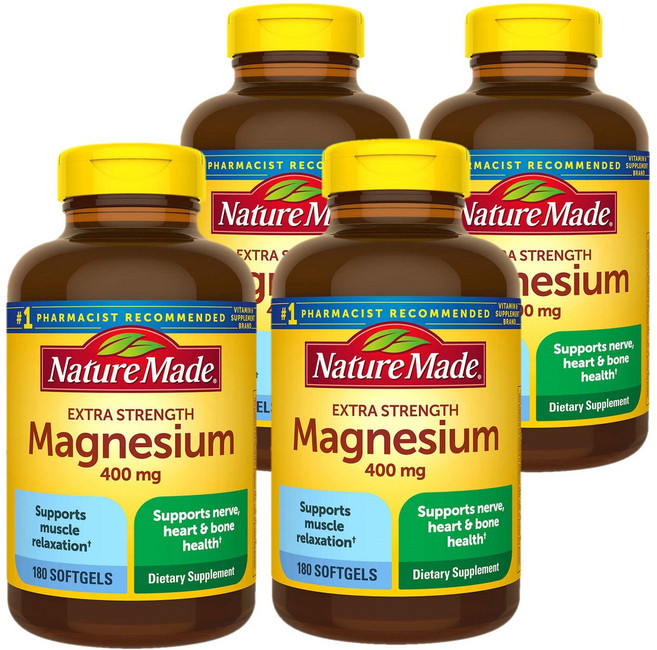 Nature Made 네이처메이드 엑스트라 스트렝스 마그네슘 400mg 180소프트젤, 4개, 180정