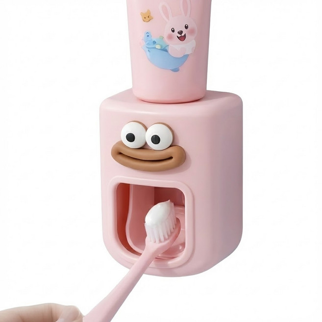 DAGUMLIFE 원터치 자동 치약짜개 디스펜서 무타공 걸이, 핑크