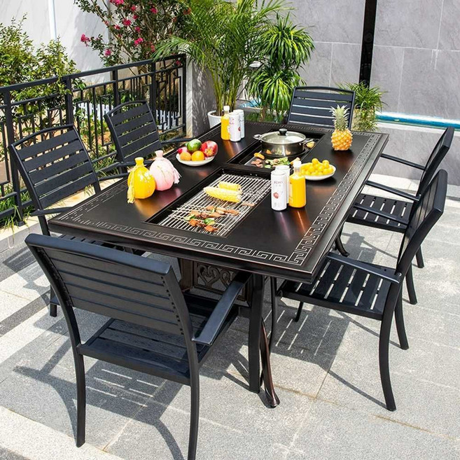 야외바베큐테이블 펜션 탁자 고기 불판 테이블세트, B. 보르도 6조각 160x90 단일 용광로