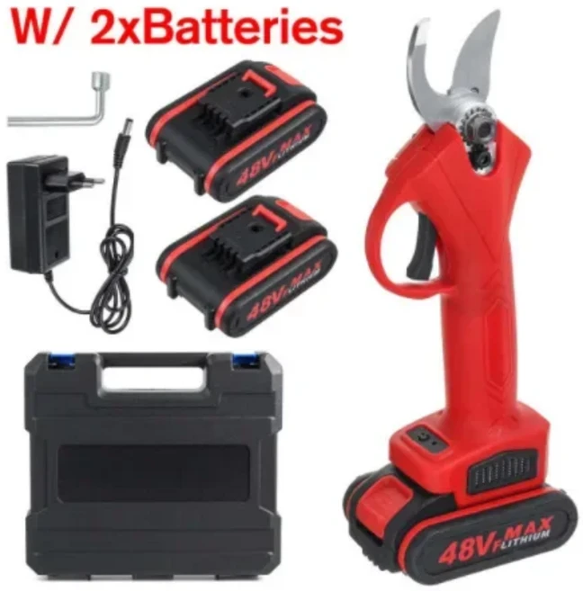 신제품 48VF 무선 전지가위 리튬이온 전지가위 과일나무 분재 가지치기 전동 가지치기기 조경용, 03 Red 2 Battery_02 EU