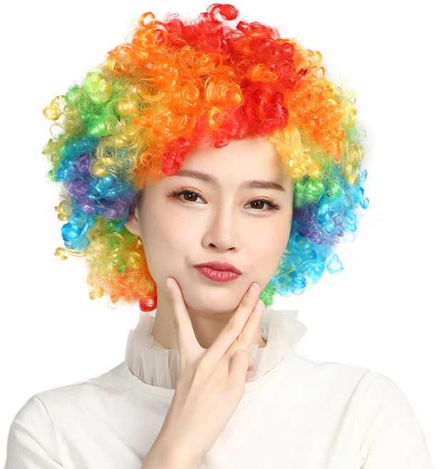 도매파티 뽀글이 가발-파티 파마 코믹 코스프레, 뽀글이 무지개, 1개