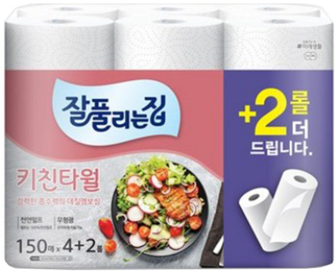 잘풀리는집 키친타올 4+2롤 롤키친타올 150매, 6개입, 2개