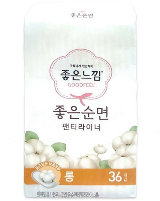 엠다인A 좋은느낌 좋은 순면 데일리 라이너 롱 36P 생리대 -O 면팬티라이너, 36