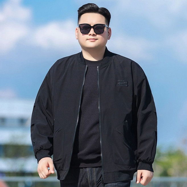 男 加肥加大休閒夾剋外套 春秋闊版宽松棒球服