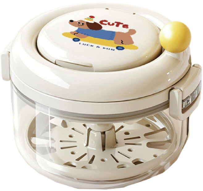 MUSI 二合一清潔收納牙套盒, 手搖款清洗牙套盒-奶油白, 1個