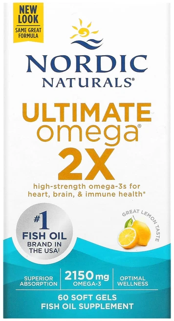 Nordic Naturals Ultimate Omega 2X 레몬 2150mg 소프트젤 60정(소프트젤 1정당 1075mg), 1개, 120정 - 쿠팡