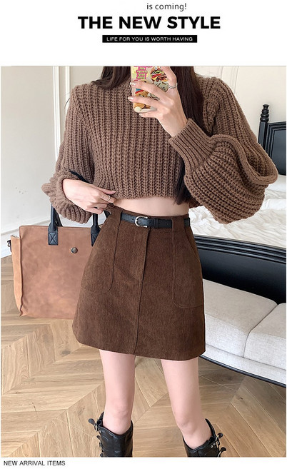 와이드 밀릭 여성 슬림 패션 코르덴 스커트