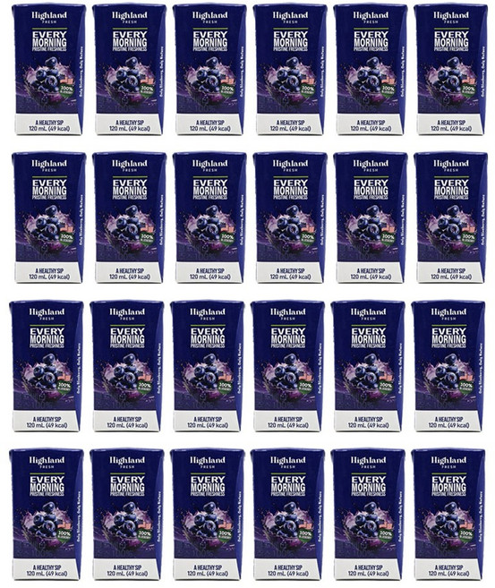 하이랜드프레쉬 100% 블루베리주스 무설탕 무첨가 NFC 블루베리착즙, 24팩, 120ml