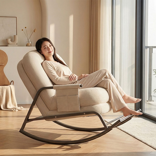 BIKASU 편안한 1인용 흔들의자 베란다 가정용 쇼파 캐주얼 거실 리클라이너 소파리클라이너, 1개, 화이트