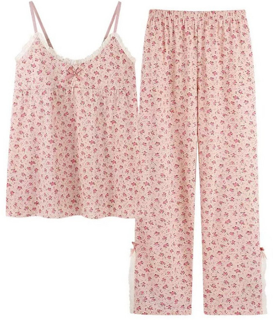 에쉬울프 파자마 나시 플라워 홈웨어 세트 실내복 빅사이즈 여름 여성잠옷