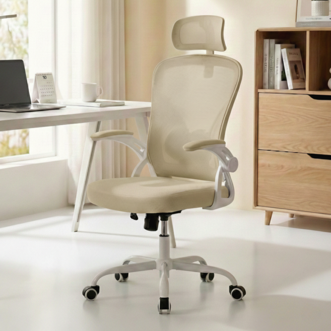 파리니 컴퓨터 메쉬의자 허리보호 헤드레스트 조절형 게이밍 사무용, 카키