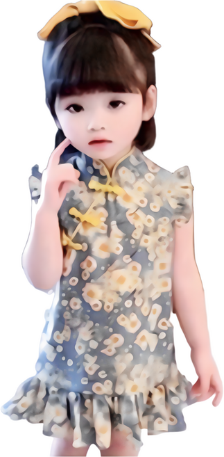 現萱寶媽咪baby童裝館 女童復古中國風旗袍連身裙 夏季兒童碎花短袖公主裙