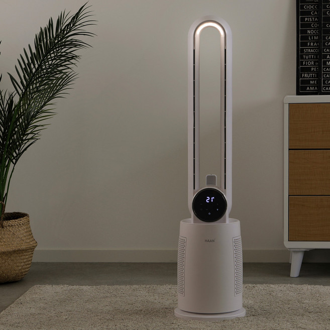 6세대 한경희 저소음 BLDC 날개없는 선풍기 무드등 리모컨 가정용, 화이트