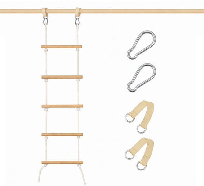 하루박스 원목 사다리 화이트 로프 그네 우드 밧줄 스윙 실내 매달리기 세트, 1개