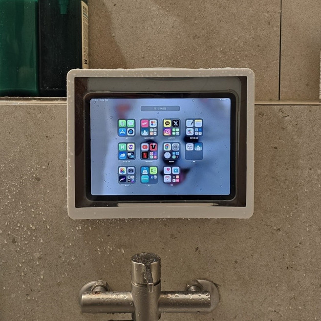 라온파인 욕실 테블릿 거치대 아이패드 프로 갤럭시탭 호환 화장실 핸드폰 거치대 방수 욕조 목욕 샤워, 화이트, 1개