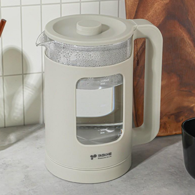 키친아트 온도조절 LED 유리 전기포트 1.5L, 베이지