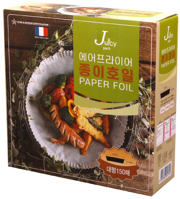 쥬시팩 에어프라이어 종이호일 대 23cm 150매입, 1개