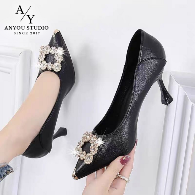ANYOU 블랙 뾰족 하이힐 여성 구두 세련된 고급 여성 하이힐 결혼식 파티용 우아한 데일리 하이힐 편안한 착용감 봄 여름 가을 시즌 추천 3cm 5cm 7cm
