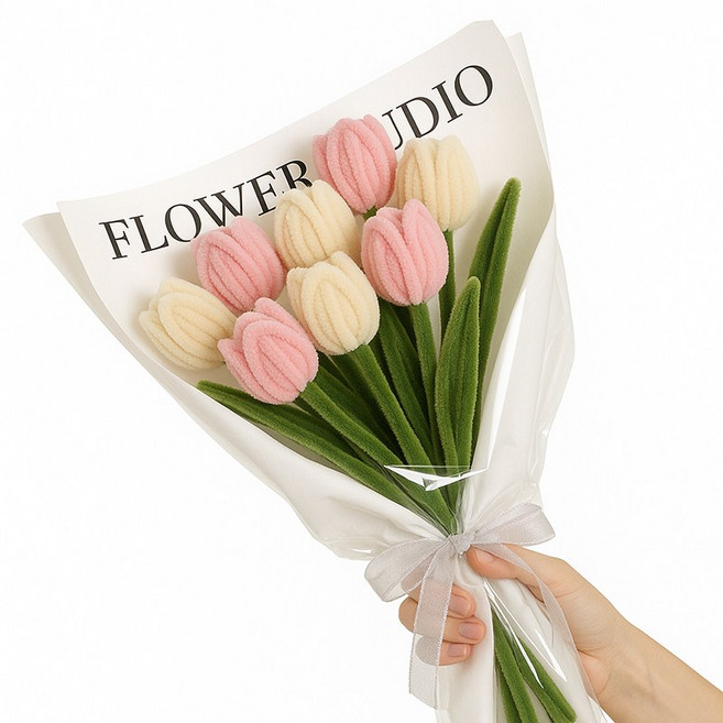 제로앤나인 모루 꽃다발 만들기 DIY 키트 튤립꽃다발 선물, 1개, 아이보리핑크