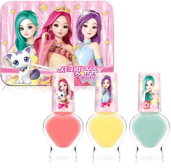 리틀블링 시크릿쥬쥬 별의 여신 틴케이스 어린이 네일 3종 세트, 1개, 크림민트 + 크림핑크 + 크림옐로우