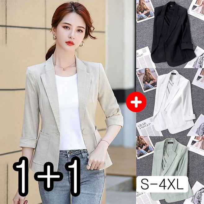 YLEMI 1/1+1 여성 레저 블레이저 자켓 고급 린넨 혼방 정장 자켓 상의