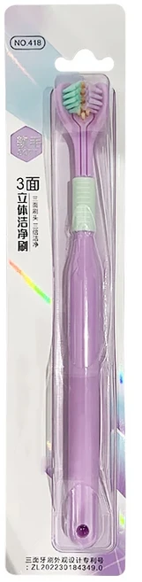 종합 청소를 위한 2Pcs 3면 칫솔 이상적인 각도 디자인 제기 혀 코팅 브러시 부드러운 강모, 03 2pcs Purple