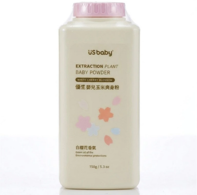 us baby 優生 嬰兒玉米爽身粉 白櫻花香氛, 150g, 1個