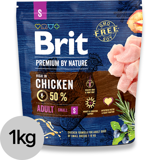 [유통기한 임박 26년 6월 17일 까지] 브릿 프리미엄 어덜트 스몰바이트 알갱이 작은 강아지 사료 치킨 1kg, 1개, 닭