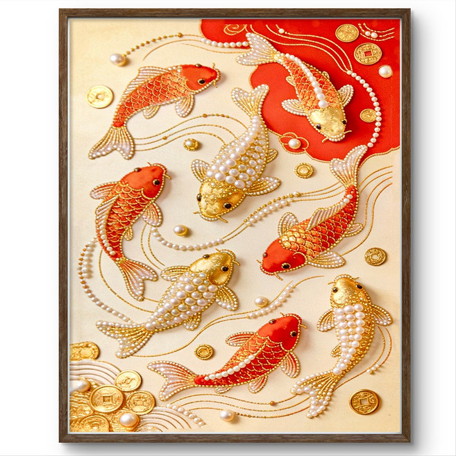 서은이네 황금 물고기 5D 진주 보석십자수 캔버스 액자형 DIY 인테리어 비즈아트 40 x50cm, 1개, Z7액자형
