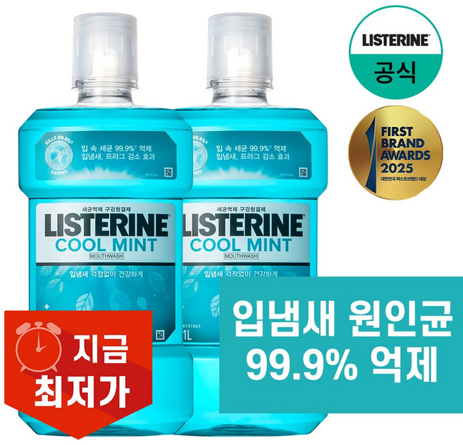 리스테린 쿨민트 구강청정제, 1L, 2개