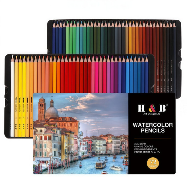 혜신 수용성 아트 색연필 케이스 세트 학생 전문가용, 1개, 72색