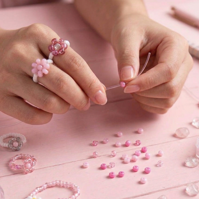 뮤네플 실패없는 조합 비즈 공예 반지 팔찌 만들기세트, 1개, 핑크