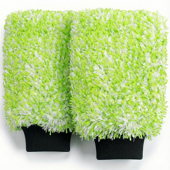 TAKAVU 새로운 세차 장갑 2팩 프리미엄 사이클론 극세사 세탁 장갑 효과적인 세척을 위해 많은 양의 비눗물 보관 세탁기 사용 가능 보푸라기 없음 긁힘 방지 (그린, 초록색