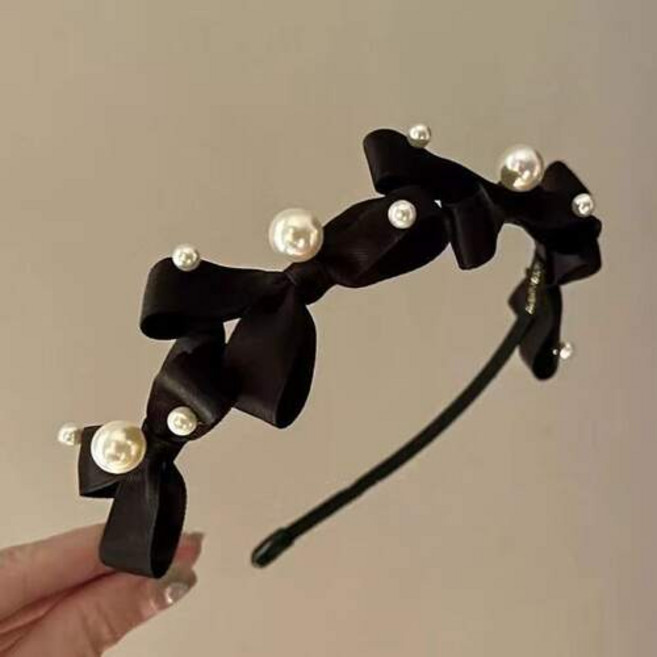고급스러운 진주 포인트 리본 머리띠