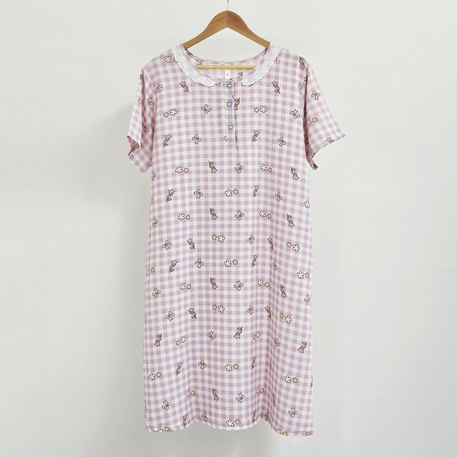 엘라운지 여리여리 프릴 레이스 반팔 원피스 잠옷