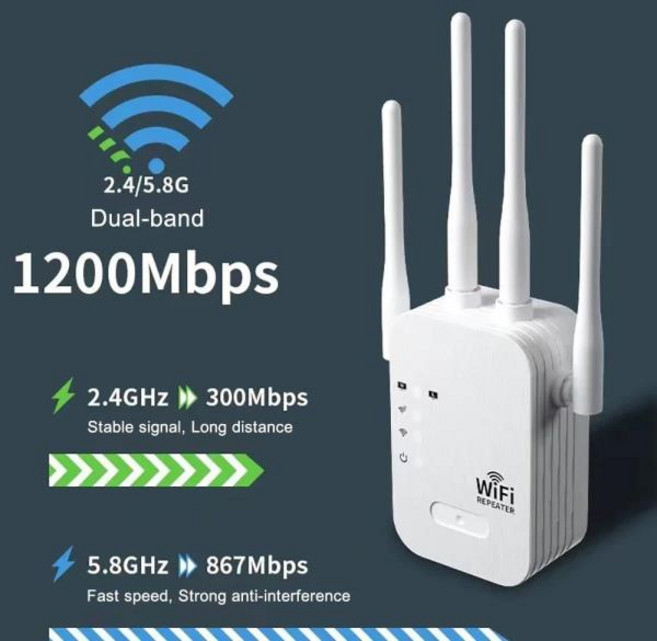 1200Mbps 와이파이 리피터 무선 익스텐더 부스터 5G 2.4G 듀얼 밴드 네트워크 증폭기 장거리 신호 라우터 홈, 1)1200Mbps 4 antenna  EU 플러그