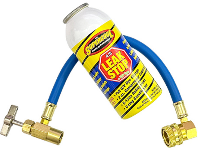 [슈퍼쿨] 자동차/차량 에어컨 냉매 누설차단제(R-134a 전용) 리크스탑 스톱에이(#STOPA) + 주입호스 세트, 누설차단제+주입호스(일체형) SET